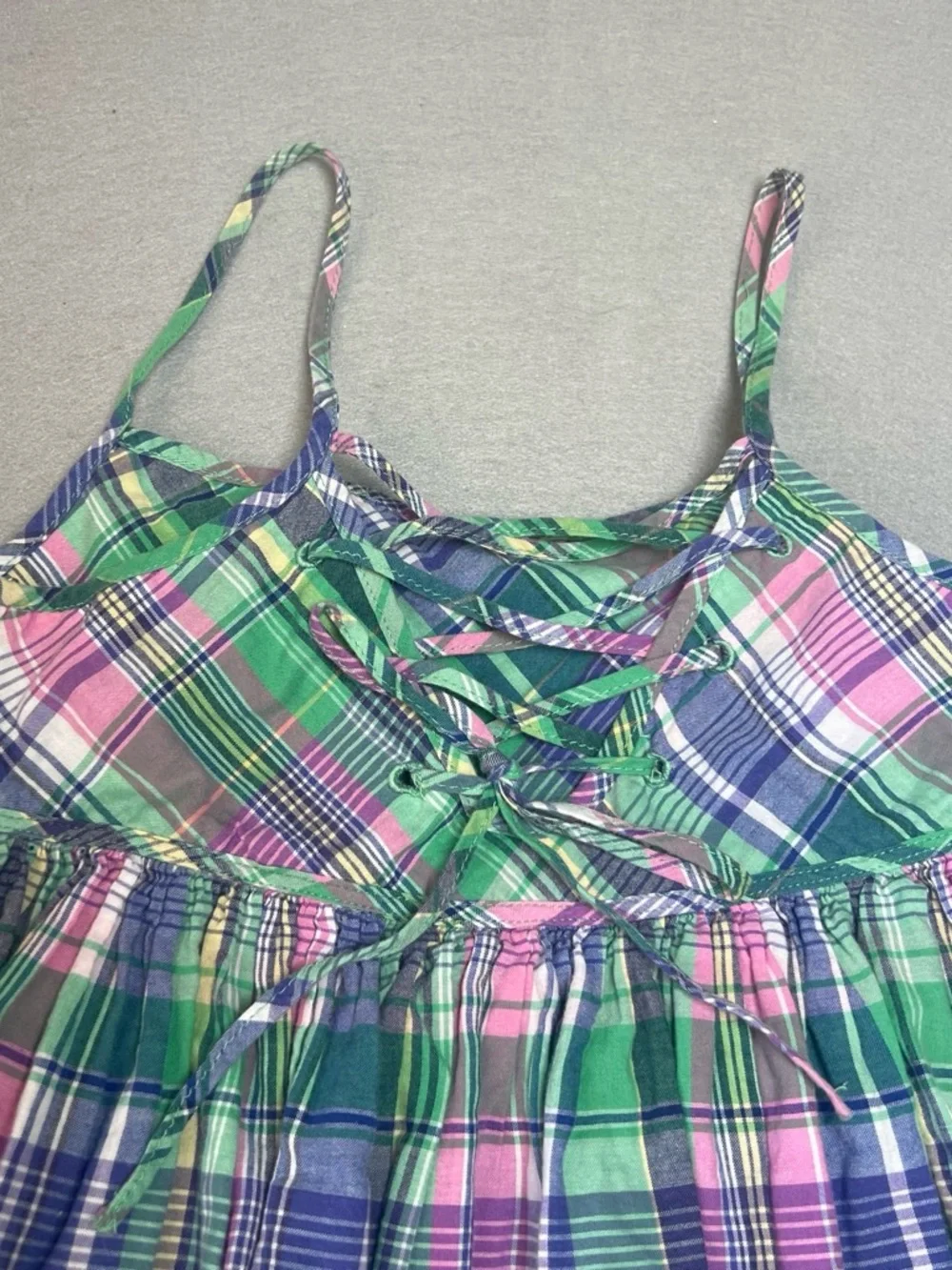 Ralph Lauren Girls Size 6 Cotton Green Pink Blue Plaid Sundress Back to School